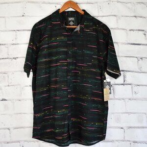 NEW Super Massive Neon Wave Print Short Sleeve Button Up Shirt XL